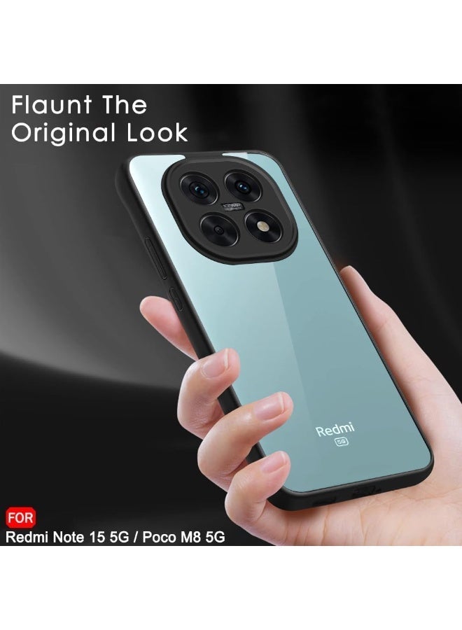 جراب شفاف، مقاوم للصدمات بمواصفات عسكرية، مقاوم للاصفرار، جراب حماية نحيف للهاتف، غطاء كامل مع حماية للكاميرا، متوافق مع هواتف شاومي (ريدمي نوت 15 5G/4G) وبوكو إم 8 5G - أسود - Image 2